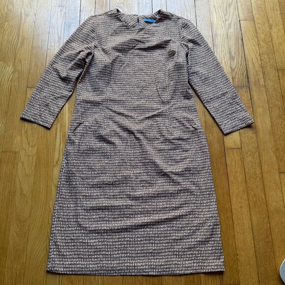 J.McLaughlin Size M NEW Khaki Cream Catalyst 3/4 Sleeve Knee-Length Sheath Dress - Picture 3 of 16